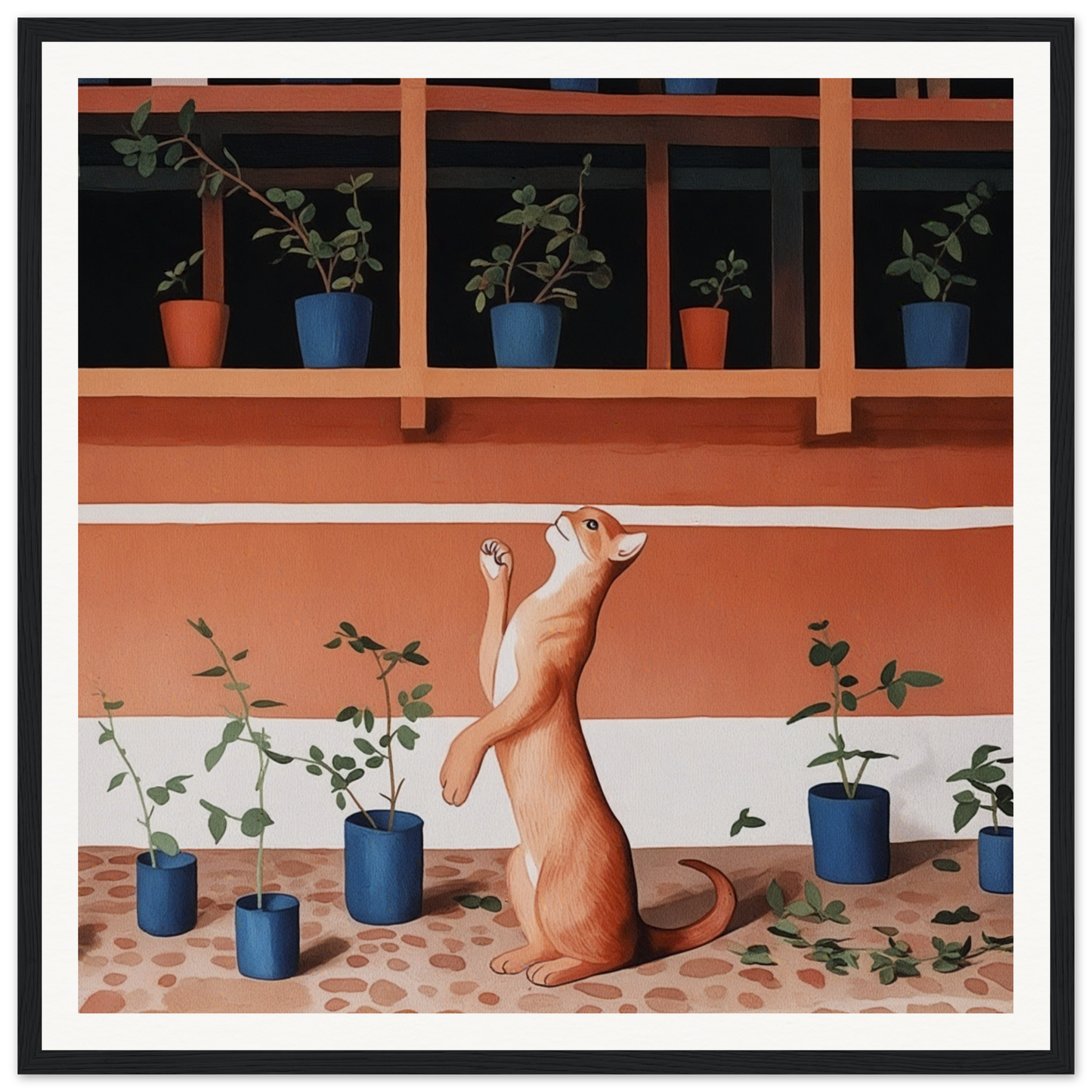 Orange cat stretching upward in product232, perfect for nursery wall art decor