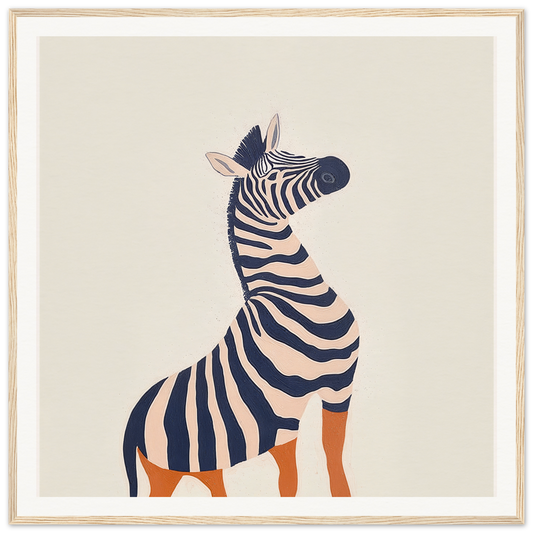 Stylized zebra with orange legs and striped body for trendy nursery wall art decor