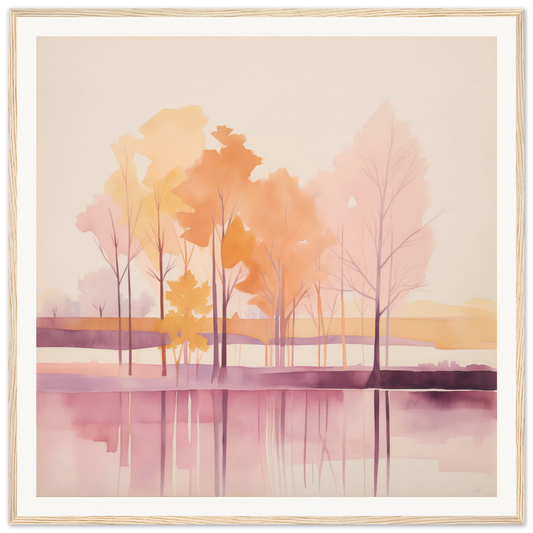 Watercolor painting of autumn trees in a lake, perfect for nursery wall art decor