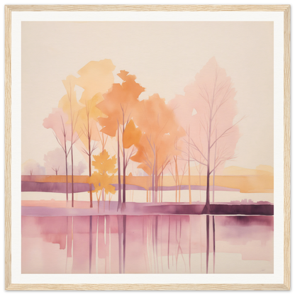 Watercolor painting of autumn trees in a lake, perfect for nursery wall art or decor