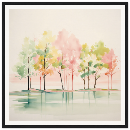 Watercolor pastel trees reflected in water, perfect for nursery wall art or decor