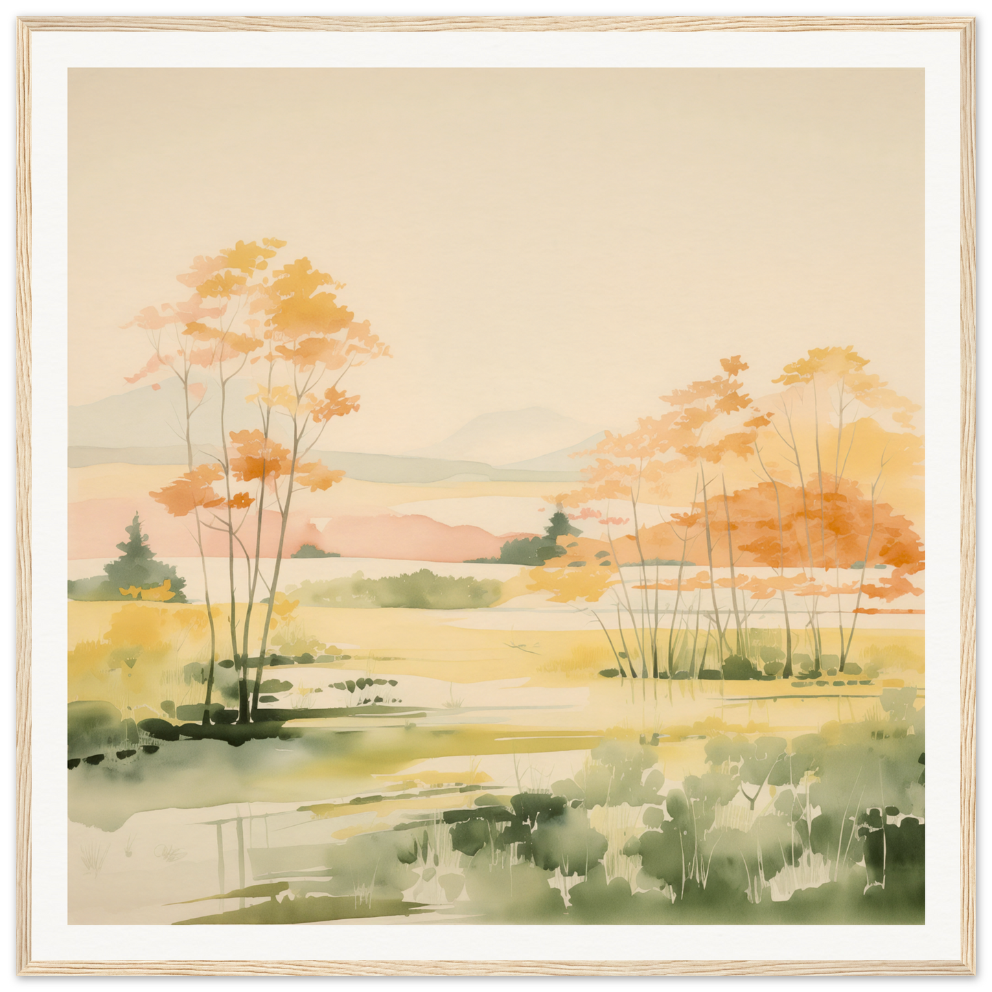 Watercolor painting of autumn landscape for nursery wall art and decor