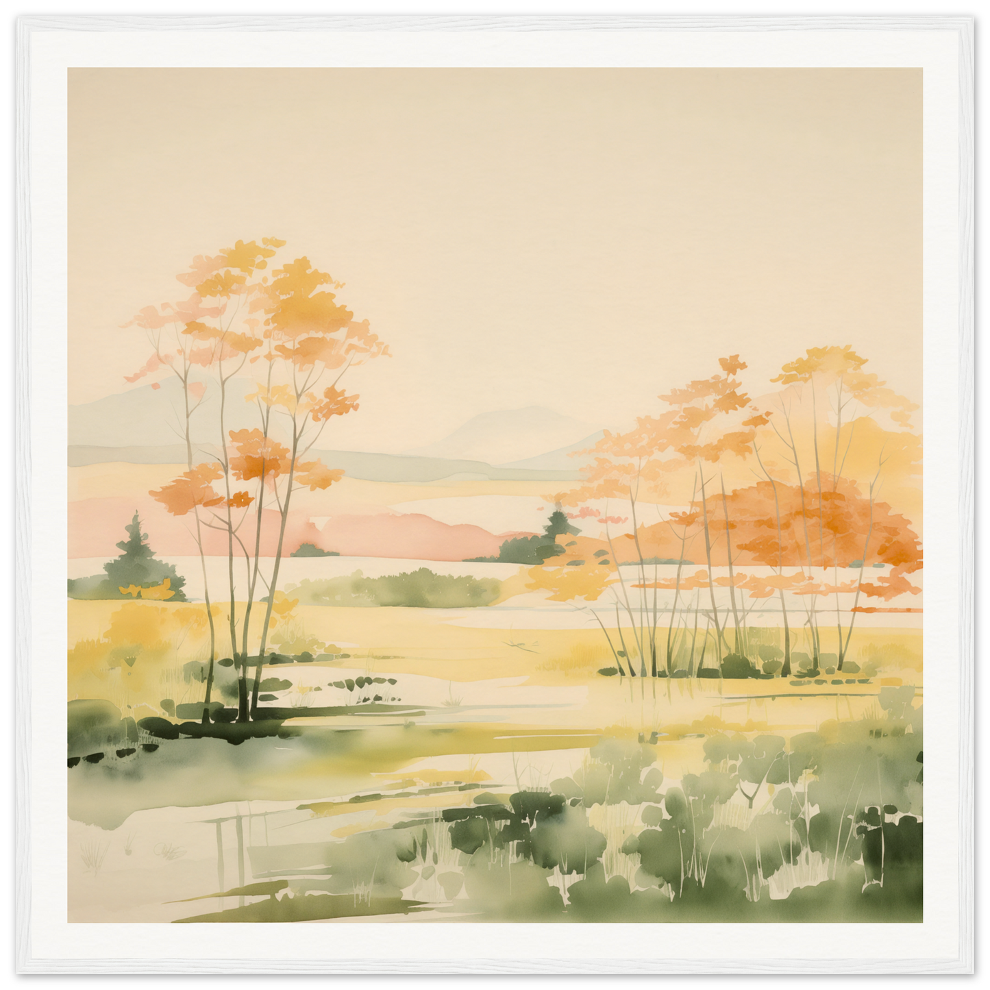 Watercolor landscape of autumn trees perfect for nursery wall art or decor