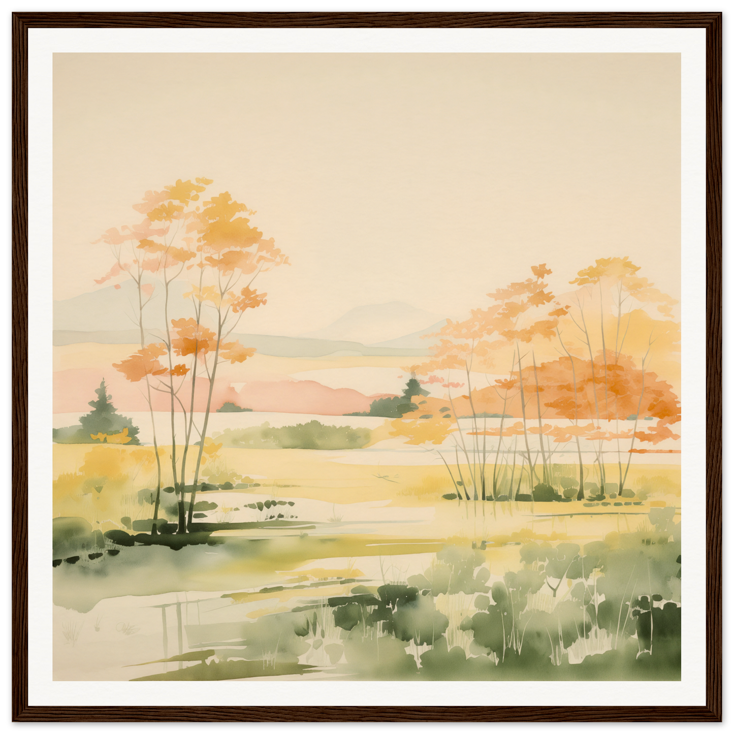 Watercolor painting of an autumn landscape, perfect for nursery wall art or decor