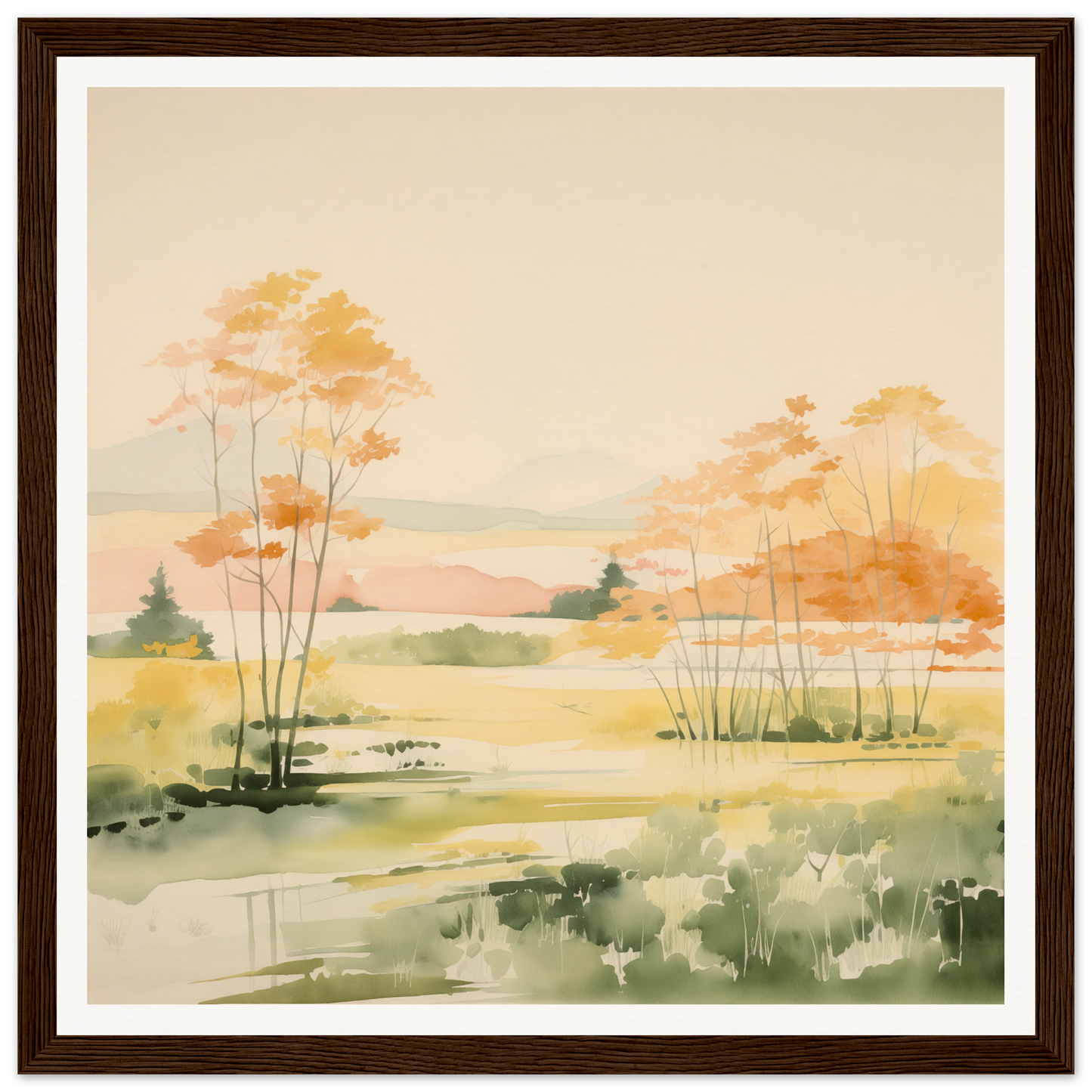 Watercolor painting of an autumn landscape, perfect for nursery wall art decor