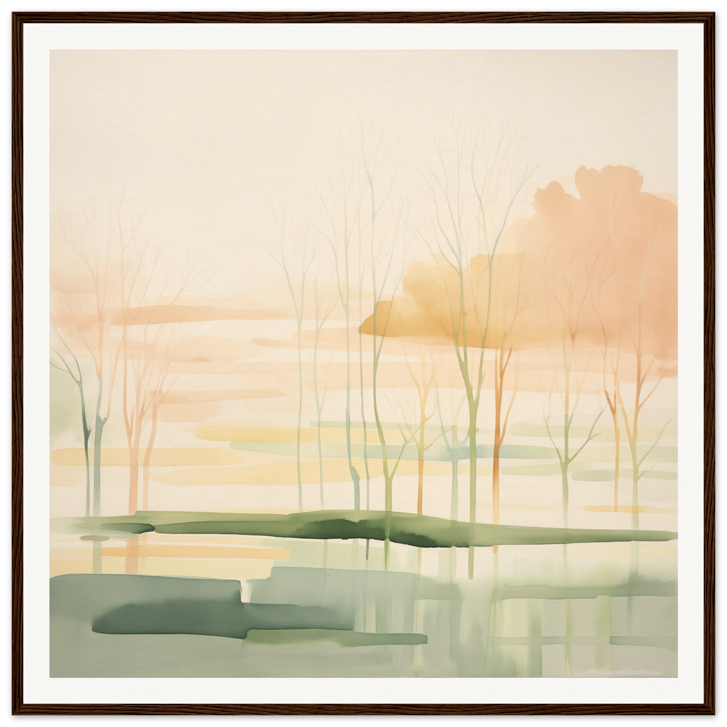 Watercolor painting of a misty wetland for charming nursery wall art or decor