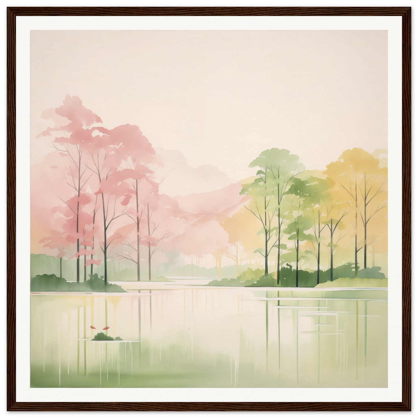 Watercolor painting of a misty lake, perfect for nursery wall art or decor