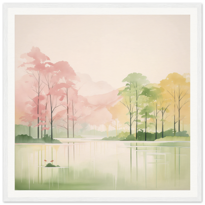 Watercolor painting of a tranquil lake at sunset, perfect for nursery wall art