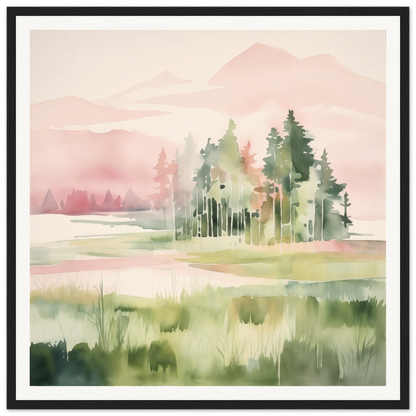 Watercolor painting of a misty forest, perfect for nursery wall art or decor