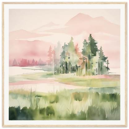 Watercolor painting of a misty forest, perfect for nursery wall art or decor