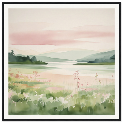 Watercolor landscape of a serene lake, perfect for nursery wall art or decor