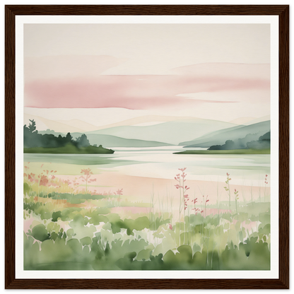 Watercolor painting of a lakeside meadow, perfect for nursery wall art or decor