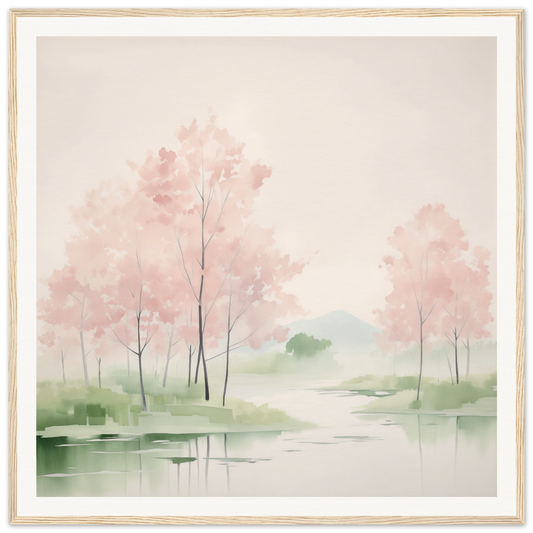 Watercolor painting of pink cherry blossom trees, perfect for nursery wall art decor