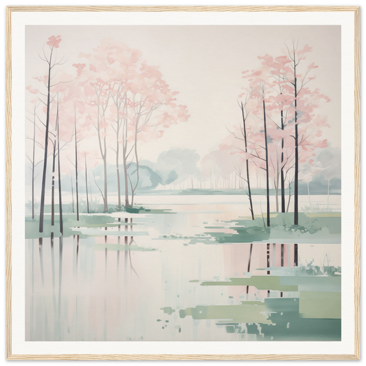 Tranquil watercolor landscape with cherry blossoms for nursery wall art or decor