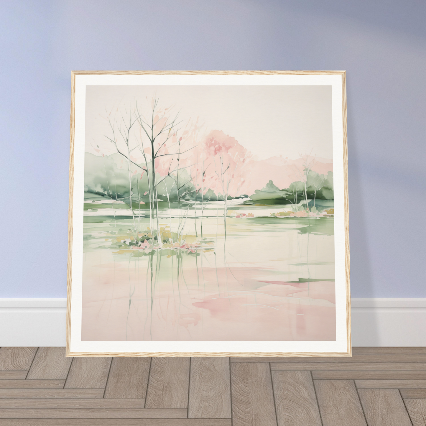 Framed watercolor painting of a serene landscape for beautiful nursery wall art