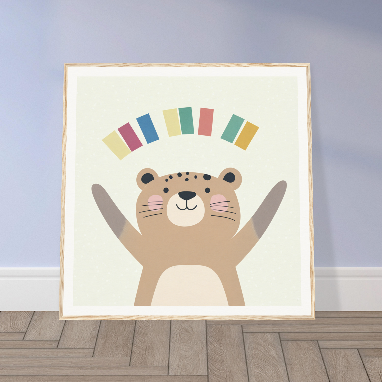 Cute cartoon otter with rainbow arms perfect for nursery wall art and decor