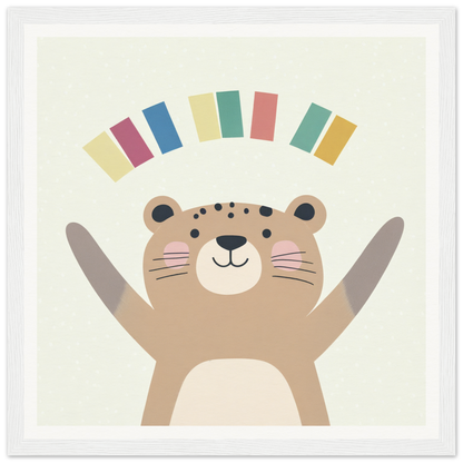 Cute cartoon bear with arms up, perfect for nursery wall art in colorful decor