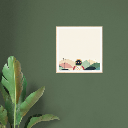 White framed poster of minimalist pink and green shapes for stylish nursery decor