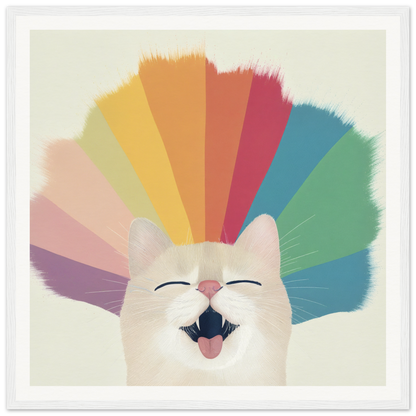 Happy white cat with rainbow colors, perfect for nursery wall art or decor