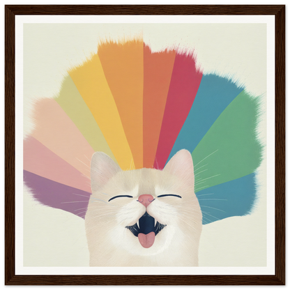 Happy white cat with rainbow colors, perfect for fun nursery wall art or decor