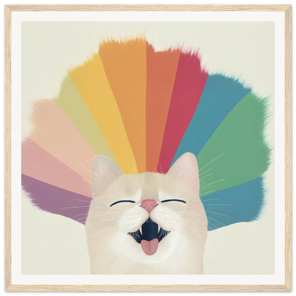 Happy white cat with rainbow mane, perfect for nursery wall art or decor