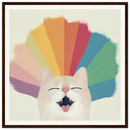 Happy white cat with rainbow colors, perfect for nursery wall art or decor