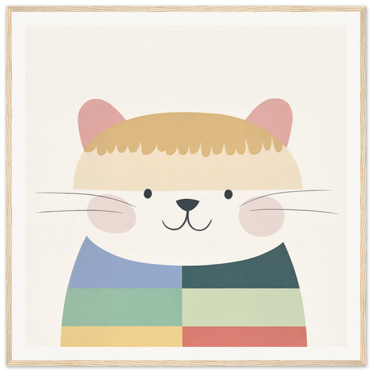 Cute cartoon cat in a striped sweater for nursery wall art or decor in product59