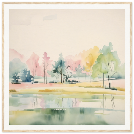 Watercolor lakeside landscape watercolor nursery wall art for peaceful decor