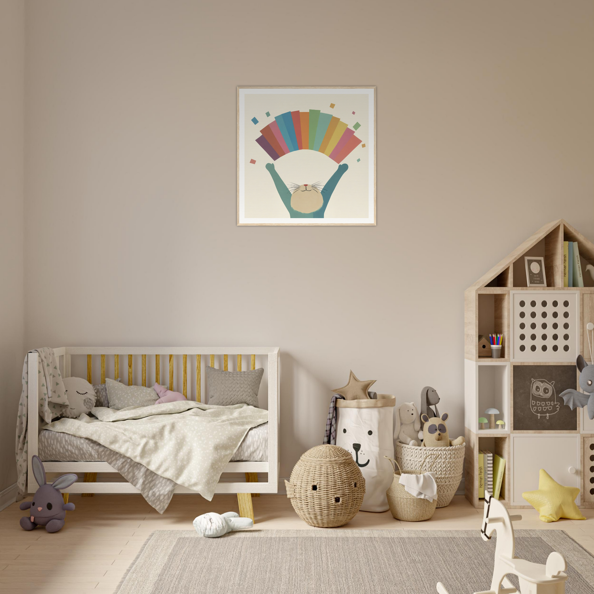 Stylish Wooden Crib with Gray Bedding and Yellow Accents for Nursery Decor in Product60