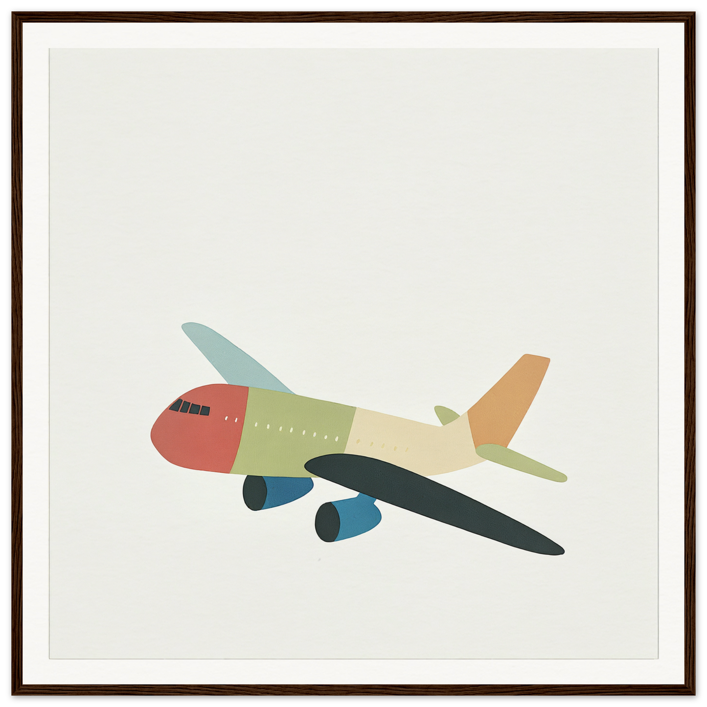 Colorful cartoon airplane with a red nose, perfect for nursery wall art or decor