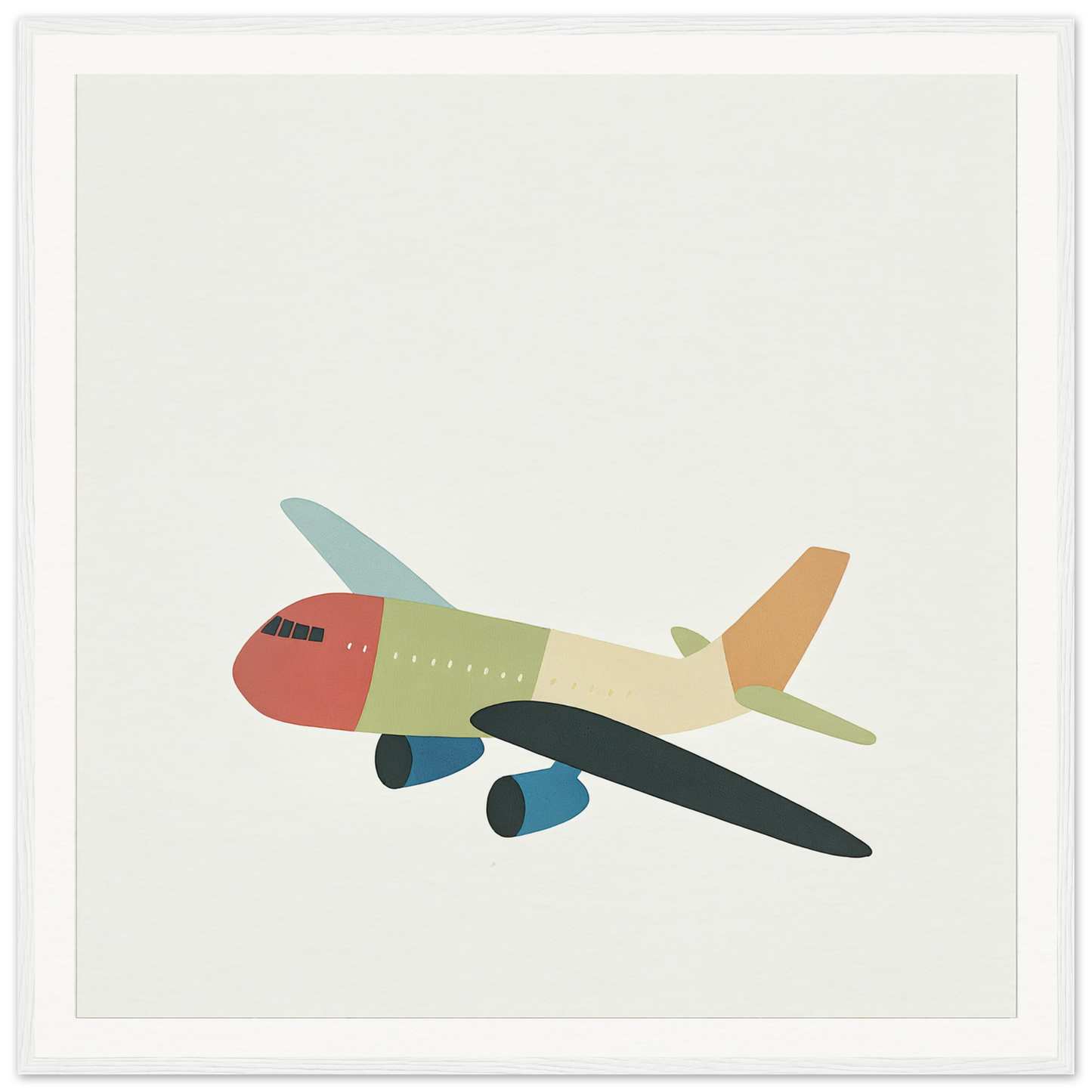 Colorful cartoon airplane with red nose and blue engines for nursery wall art