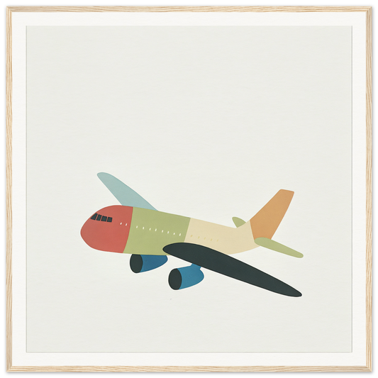 Colorful cartoon airplane with a red nose, perfect for nursery wall art or decor