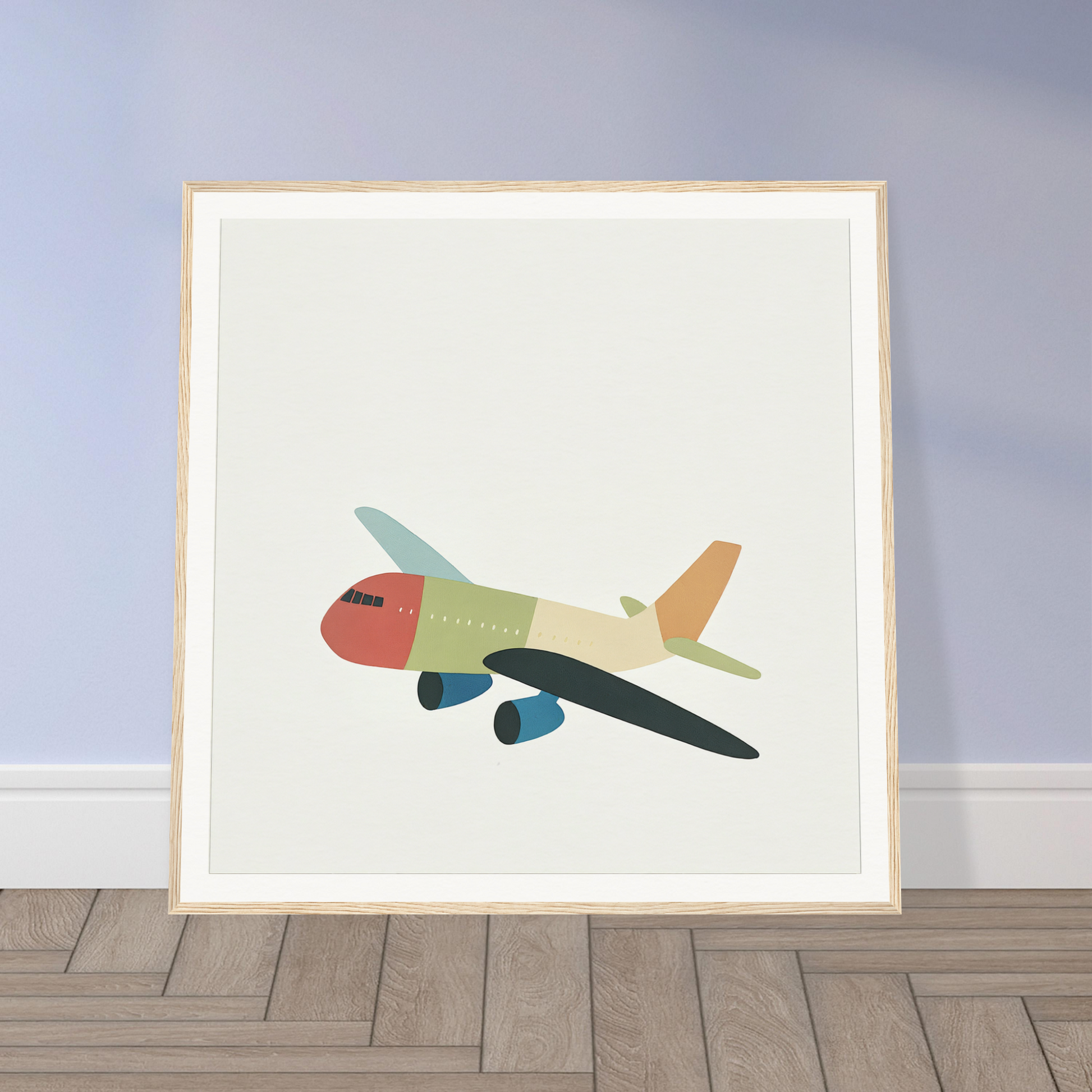 Colorful minimalist airplane illustration for adorable nursery wall art or decor