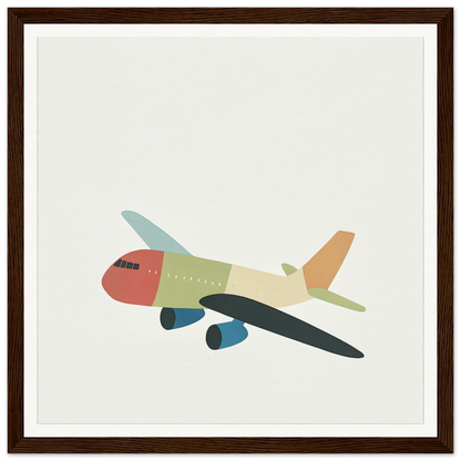 Colorful cartoon airplane with a red nose, perfect for nursery wall art or decor