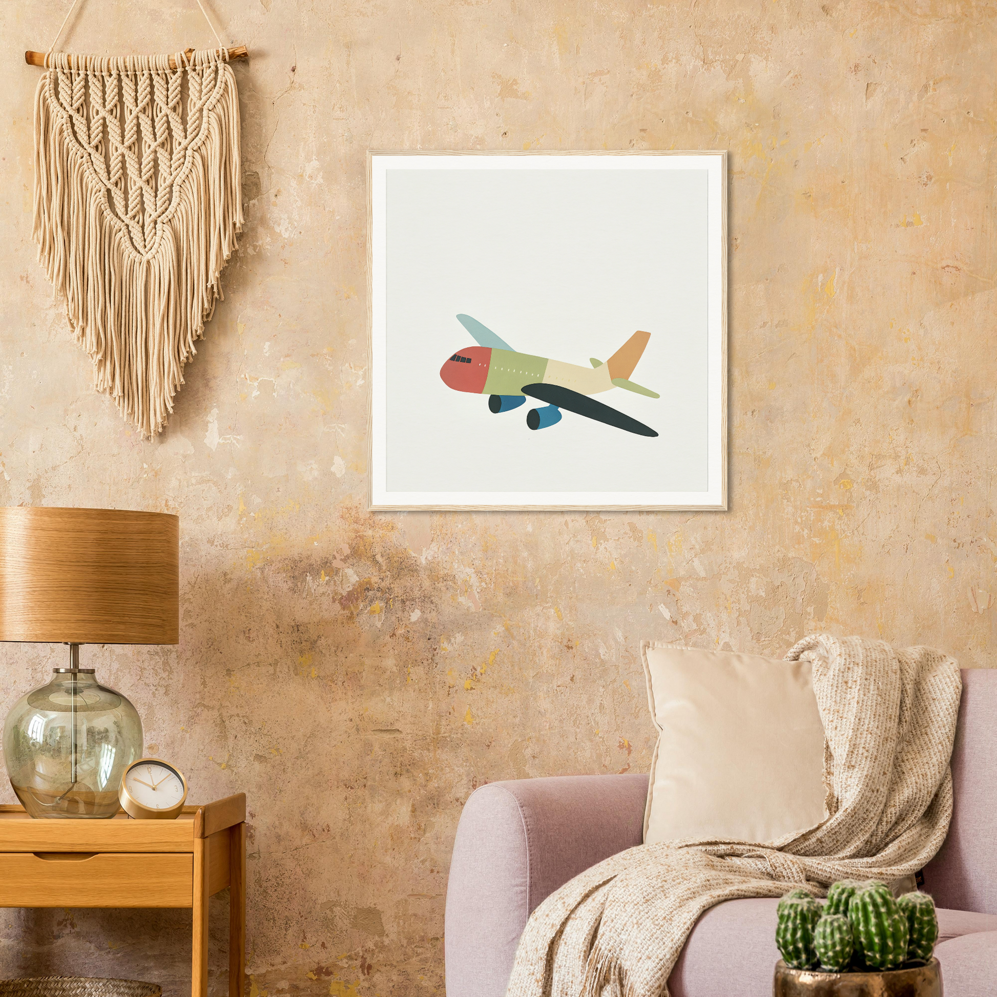 Simple watercolor airplane illustration in pastel colors perfect for nursery wall art