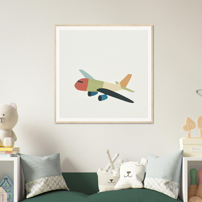 Simple colorful airplane illustration in pastel tones for nursery wall art decor