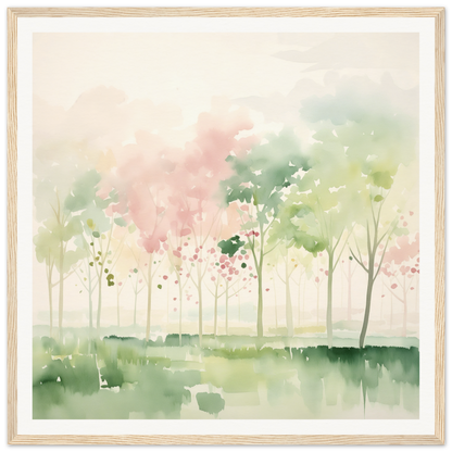 Watercolor painting of misty spring trees, perfect for nursery wall art or decor