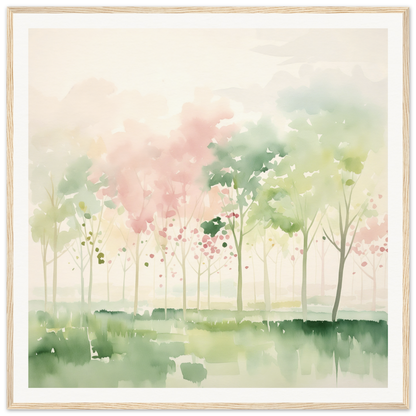 Watercolor painting of misty spring trees perfect for nursery wall art or decor