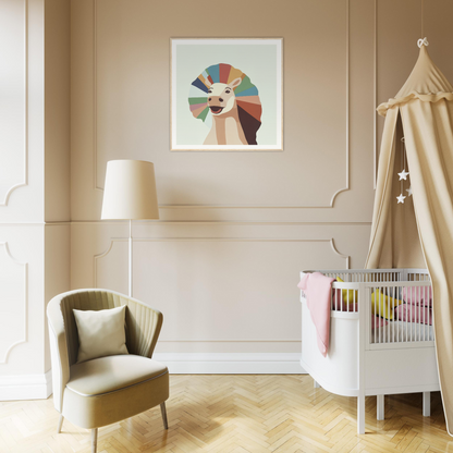 Cozy nursery with white crib, beige canopy, and modern nursery wall art for decor