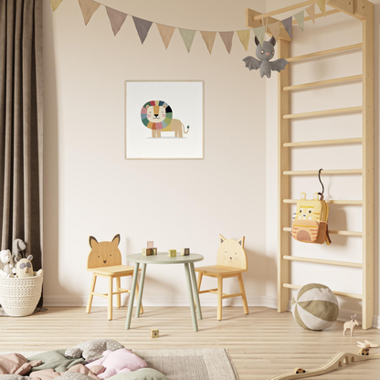 Colorful children’s play area with animal-themed chairs, perfect for nursery decor