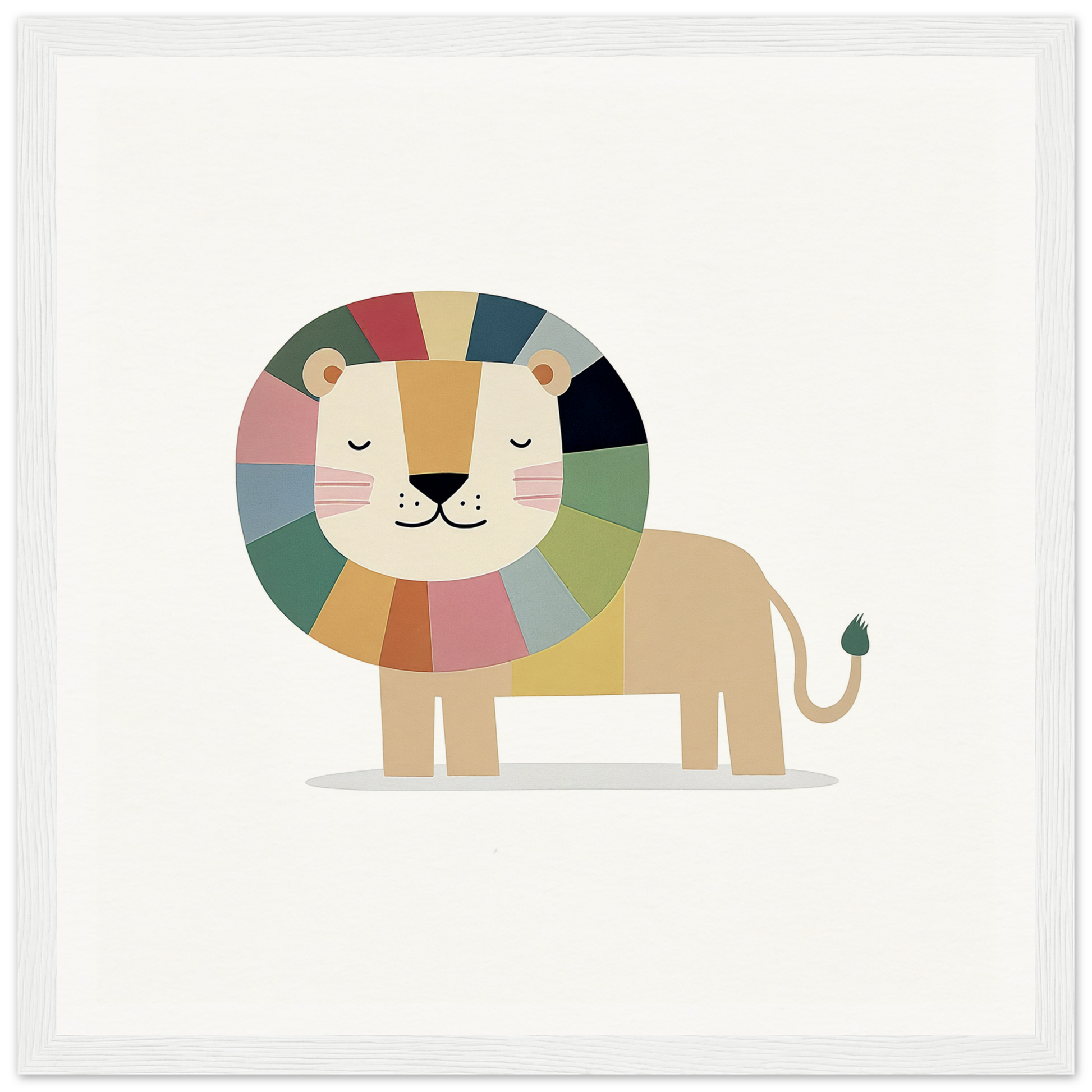 Funny Cartoon Lion with Rainbow Mane for Cute Nursery Wall Art or Decor in Framed Poster