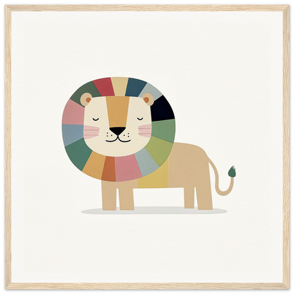 Cute cartoon lion with rainbow mane, perfect for nursery wall art or decor