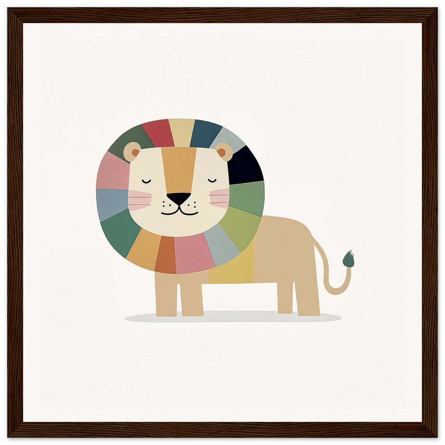 Cartoon lion with a colorful mane, perfect for nursery wall art or decor