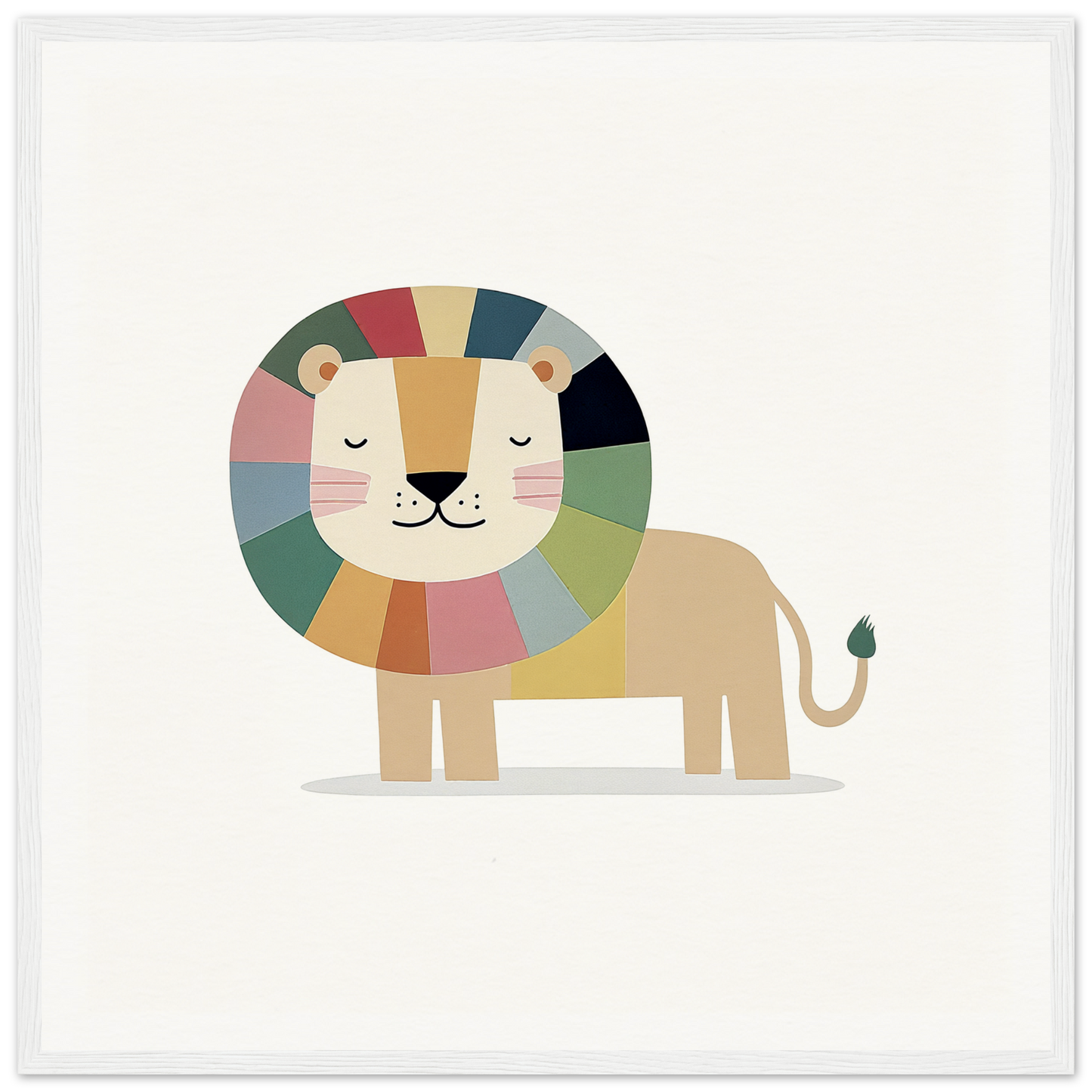 Adorable cartoon lion with a rainbow mane, perfect for nursery wall art or decor