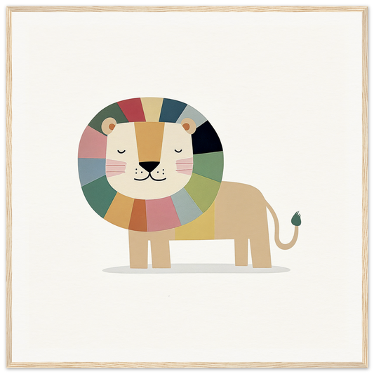 Cute cartoon lion with rainbow mane, perfect for nursery wall art or decor