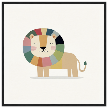 Cartoon lion with rainbow mane and closed eyes for adorable nursery wall art decor