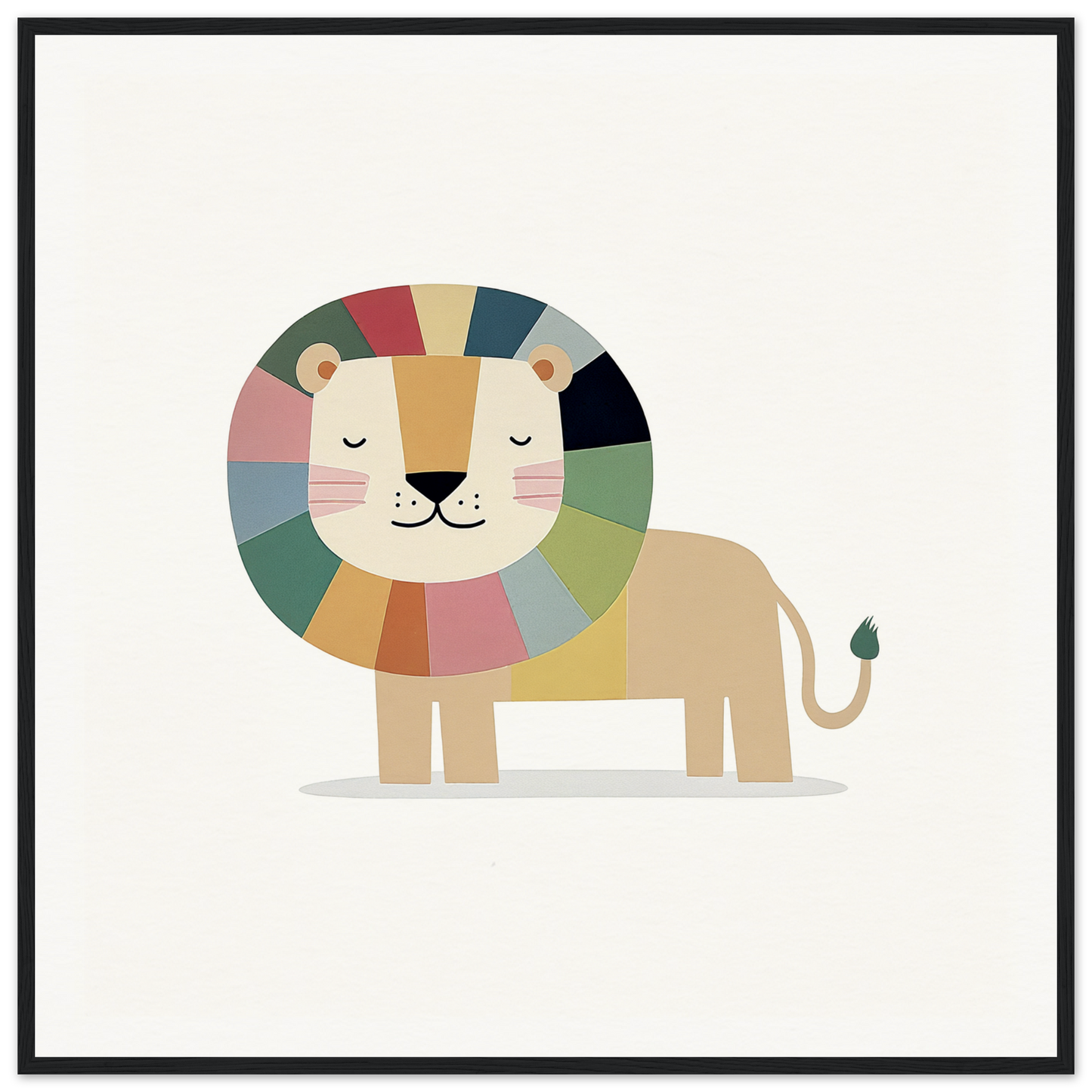 Cute cartoon lion with a rainbow mane perfect for nursery wall art or decor