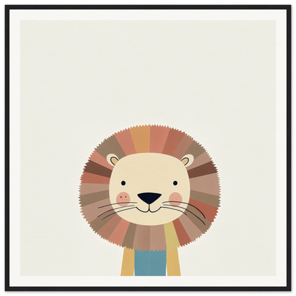 Cute cartoon lion with round mane in warm earth tones for nursery wall art product84