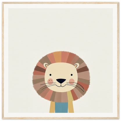 Cute cartoon lion with round mane in warm earth tones for nursery wall art décor