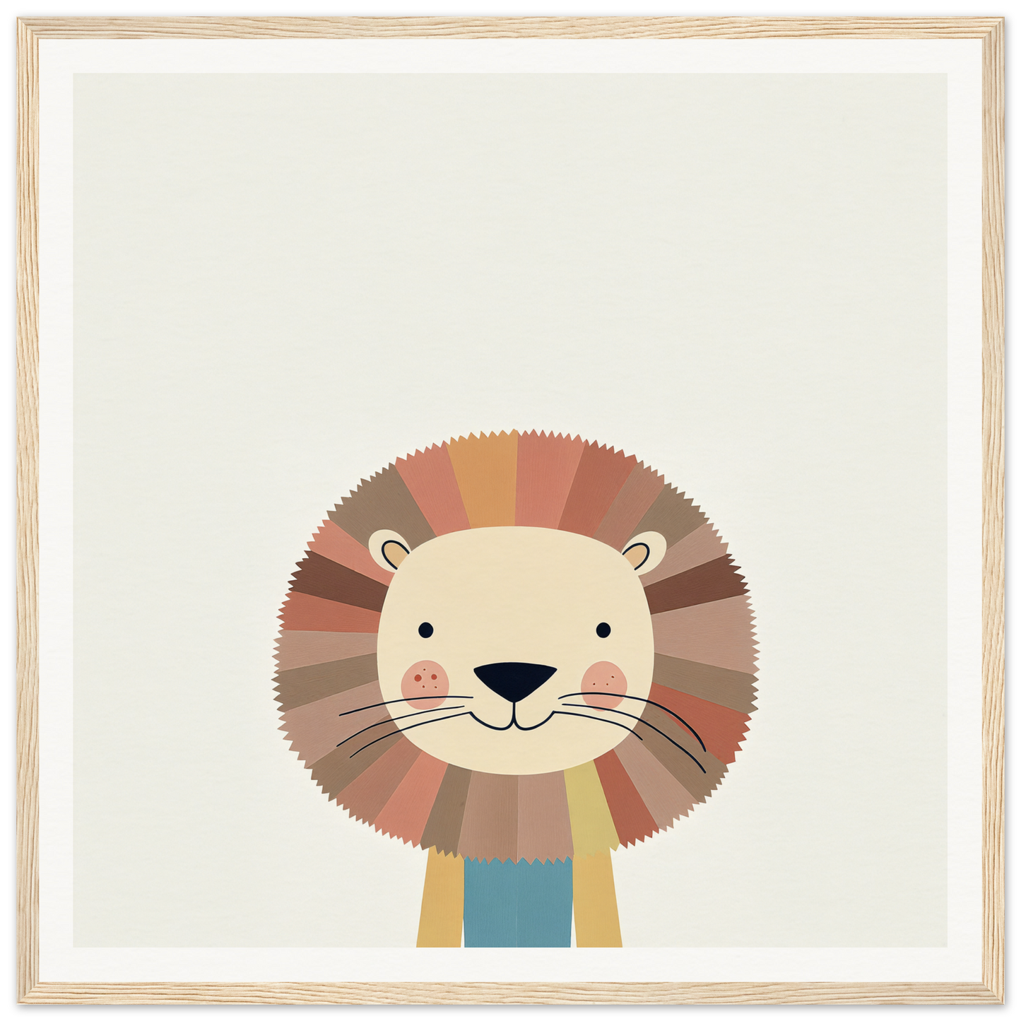 Cute cartoon lion with round mane in warm earth tones for nursery wall art